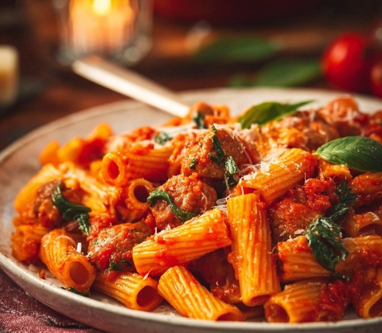 Sausage Spinach Tomato Pasta