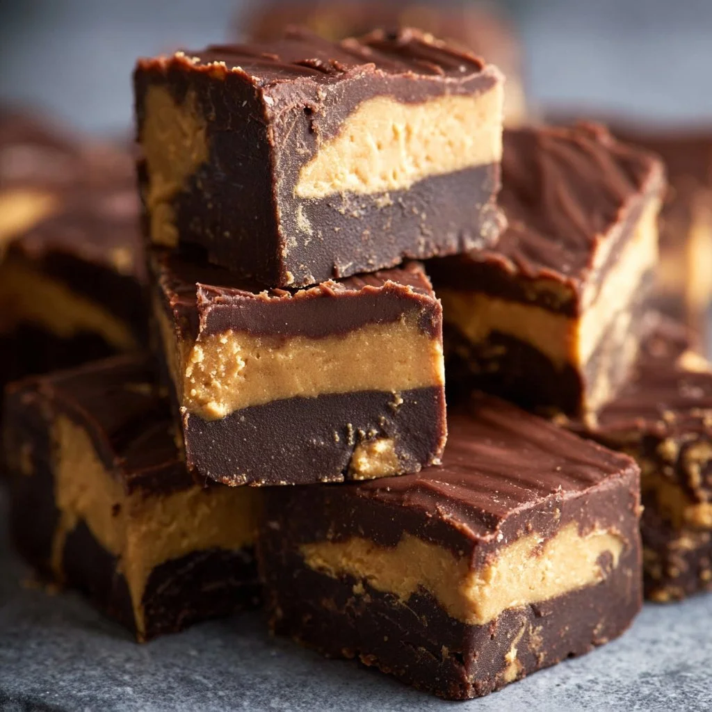 Delicious homemade Buckeye Fudge with chocolate and peanut butter layers