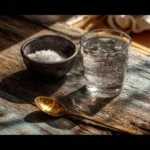 Celtic salt in a bowl with a wooden spoon for cooking
