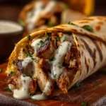 Delicious chicken shawarma served with rich garlic sauce on a plate
