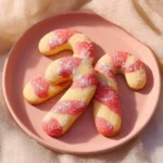 Delicious Christmas candy cane cookies decorated with festive red and white colors