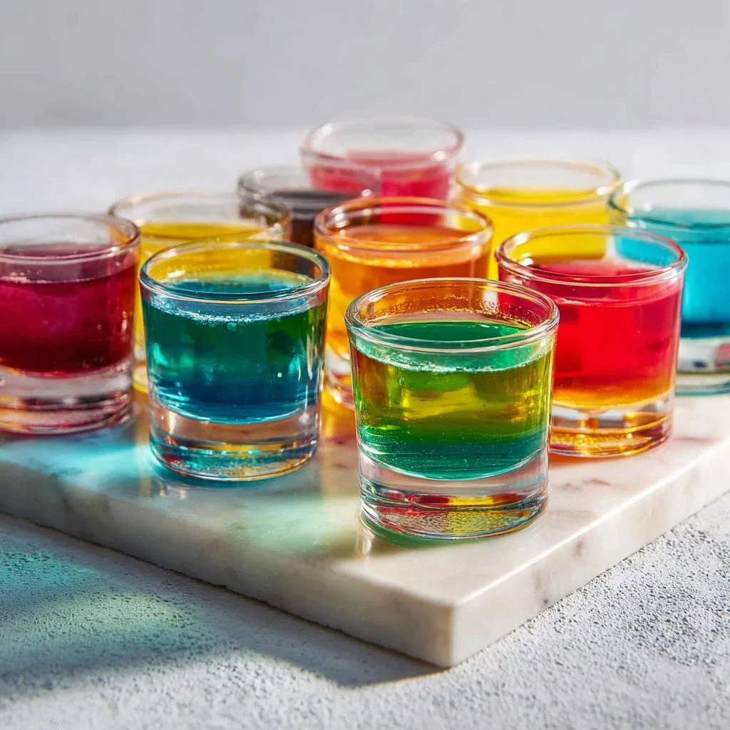 Creative Jello shot variations in colorful cups for a party