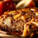 A tantalizing oatmeal apple breakfast bake topped with cinnamon and nuts