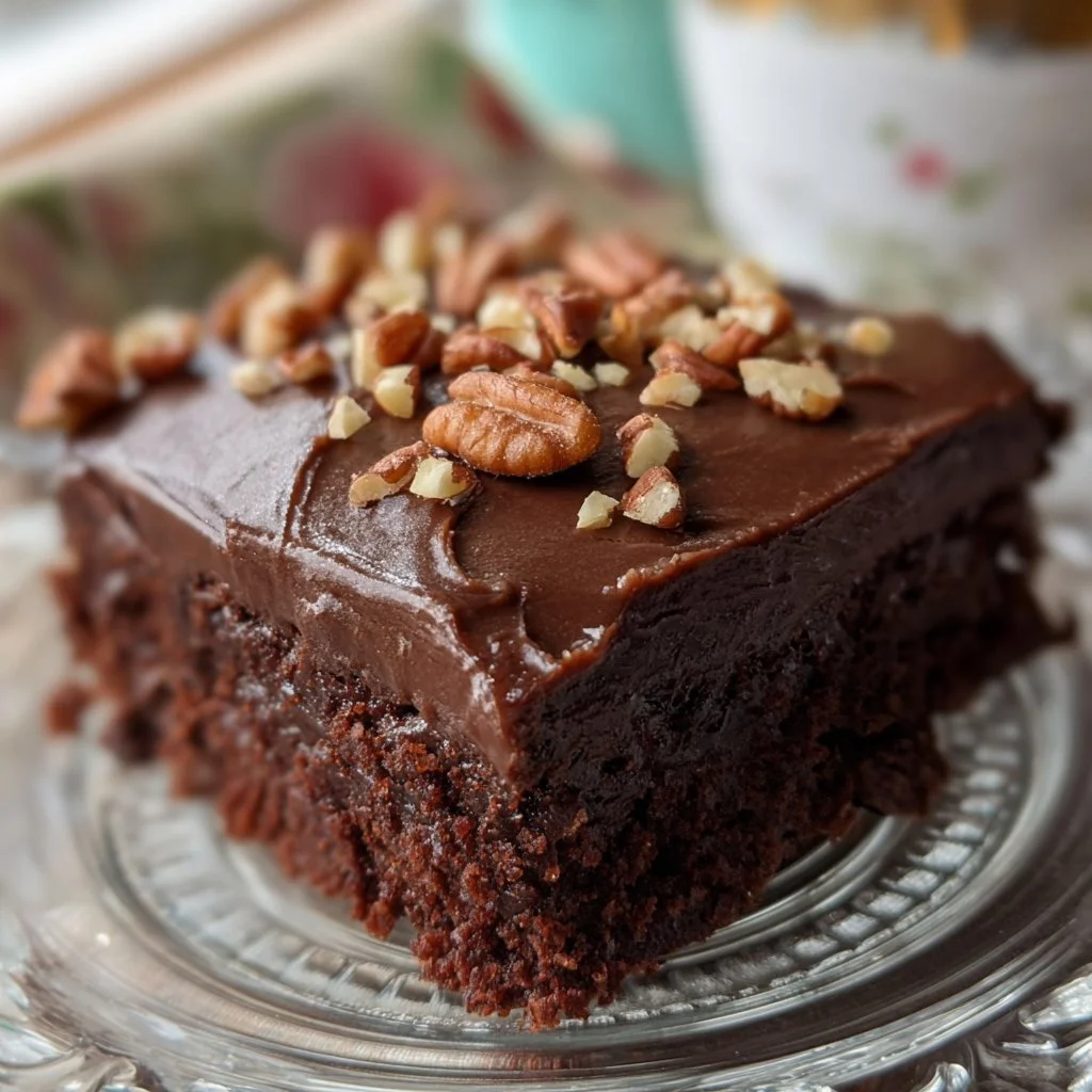 Delicious Denver Chocolate Sheet Cake topped with rich chocolate frosting.