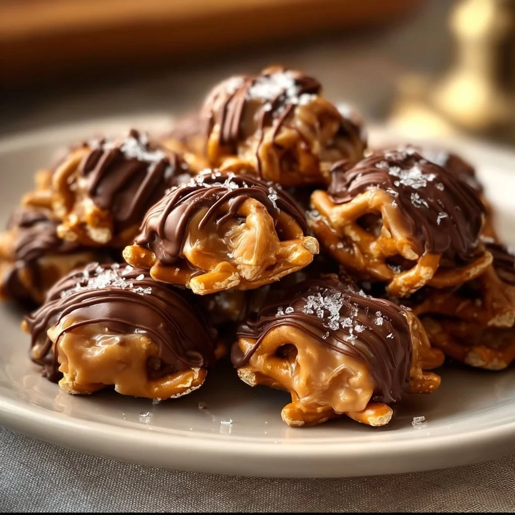 Delicious no-bake peanut butter pretzel clusters ready to enjoy