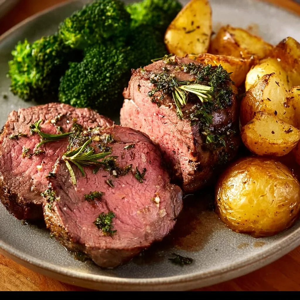 Deliciously cooked easy beef tenderloin served on a plate