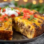 Delicious Easy Taco Pie fresh out of the oven, served with toppings.
