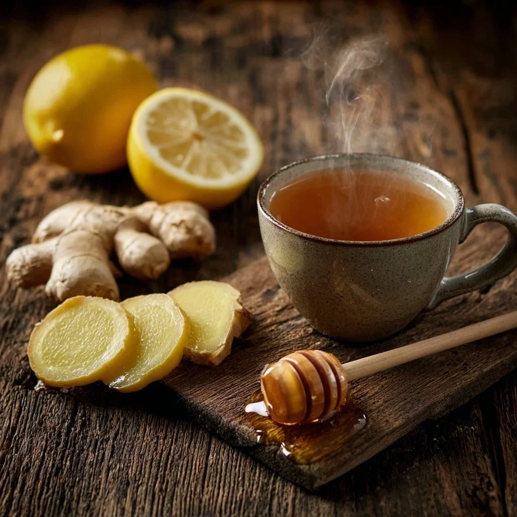 A cup of ginger tea with ginger root slices for weight loss benefits.