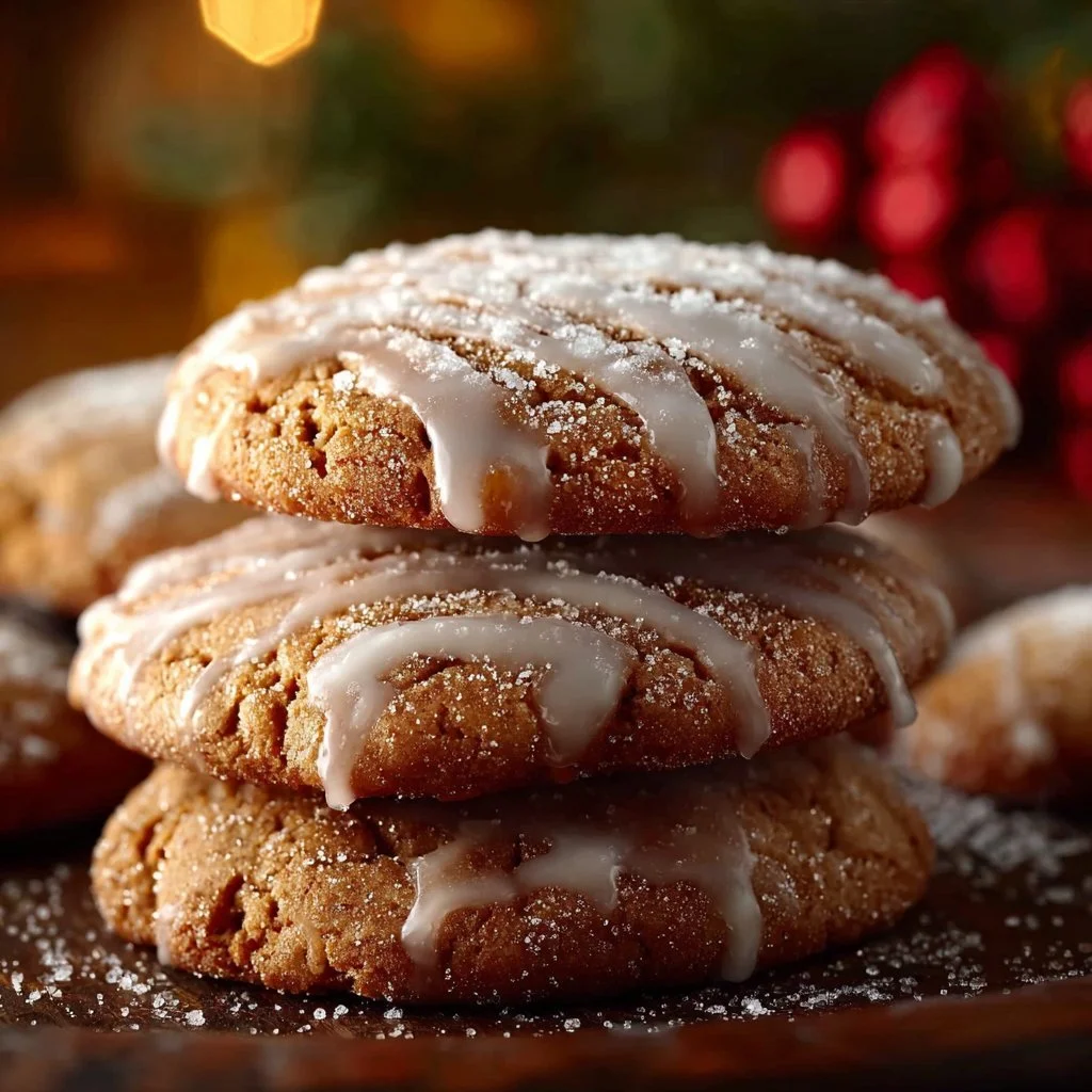 Plate of delicious German gingerbread spice cookies decorated with icing.