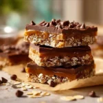 Healthy no bake chocolate oat bars made with oats, chocolate, and natural ingredients