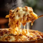 High Protein Cottage Cheese Baked Ziti dish served in a baking dish