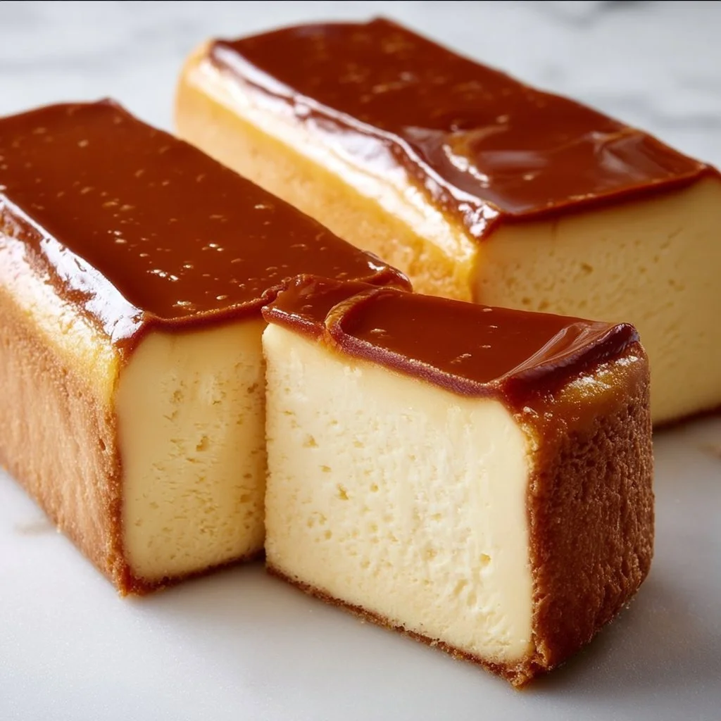 Indulgent burnt basque cheesecake baked in a loaf pan, showcasing its creamy texture.
