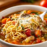 Delicious Italian ramen soup with fresh herbs and rich broth