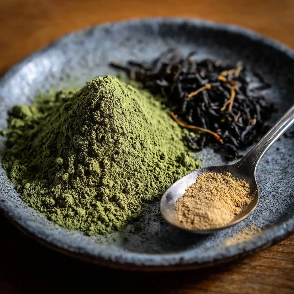 Japanese green tea smoothie with ingredients for a healthy drink