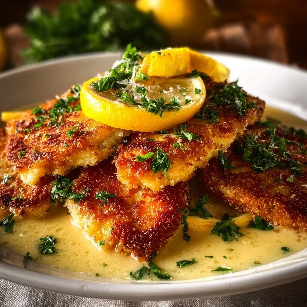 Delicious Lemon Chicken Romano served on a plate with herbs and lemon slices.