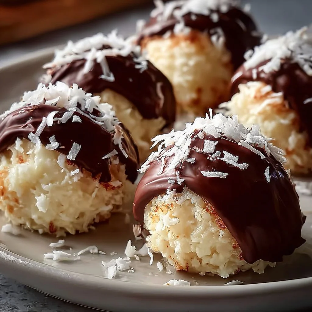 Delicious no-bake coconut cream balls topped with shredded coconut