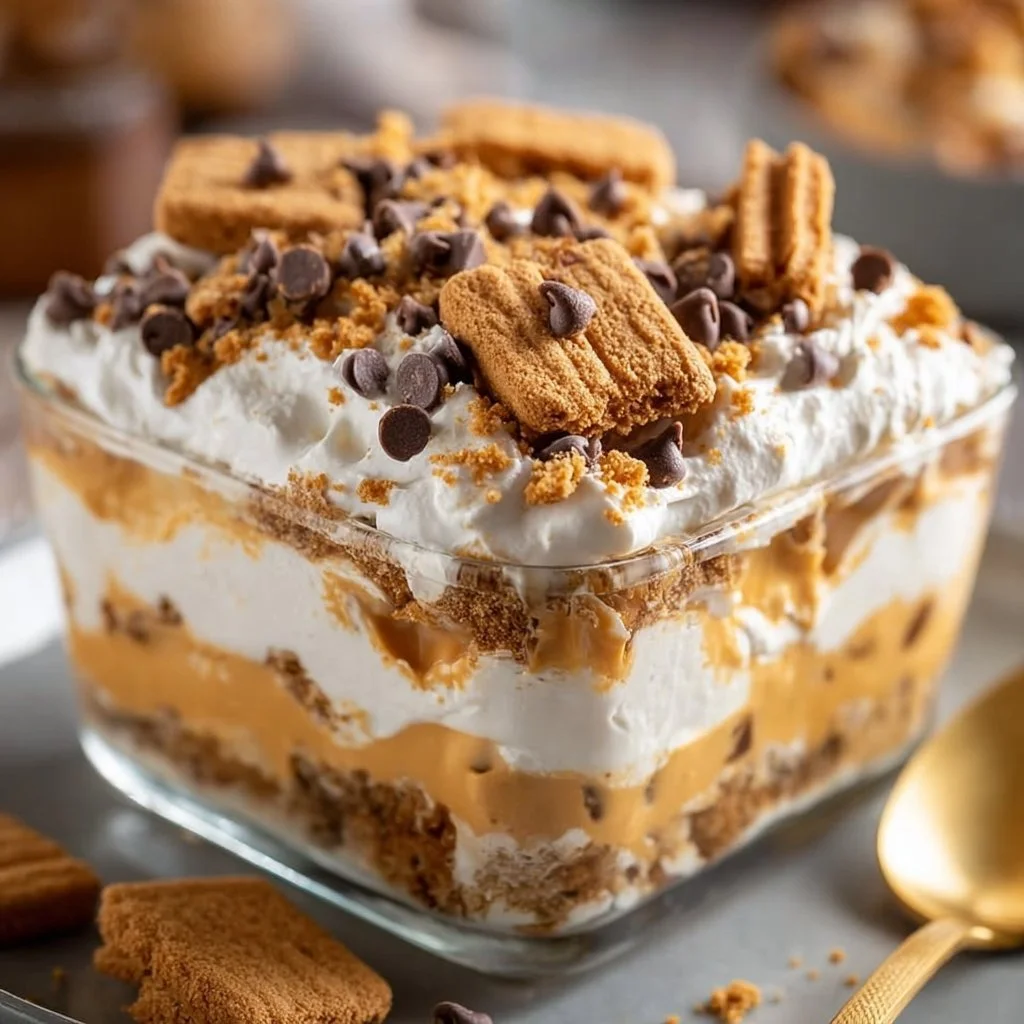 Delicious Peanut Butter Layered Delight dessert on a plate