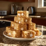 Delicious peanut butter marshmallow squares on a white plate
