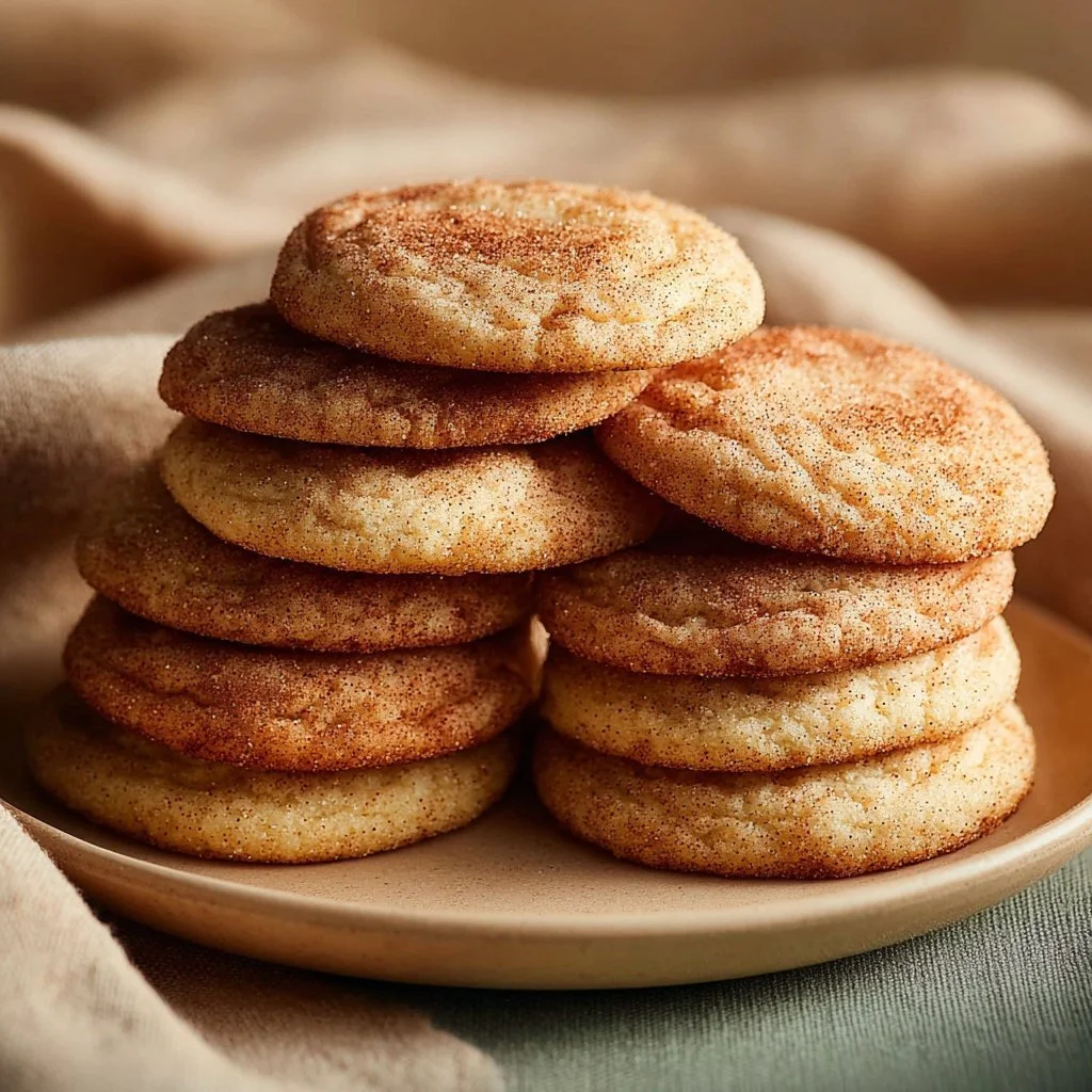 Plate of quick and chewy cinnamon sugar cookies dusted with sugar and cinnamon