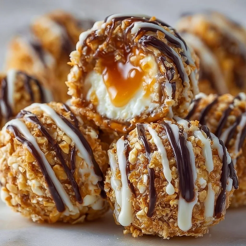 Delicious salted caramel pretzel cheesecake balls ready to enjoy as a dessert.