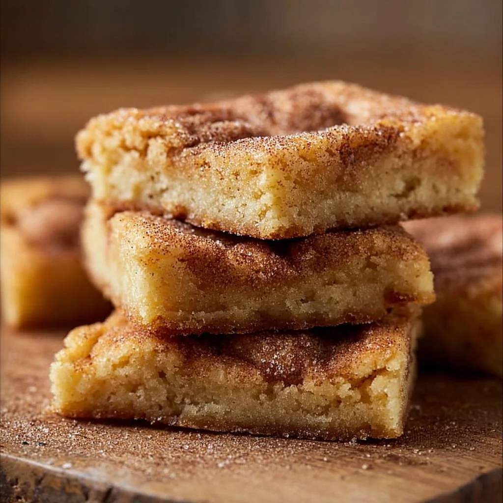 Freshly baked cinnamon sugar blondies with a sweet and spicy topping
