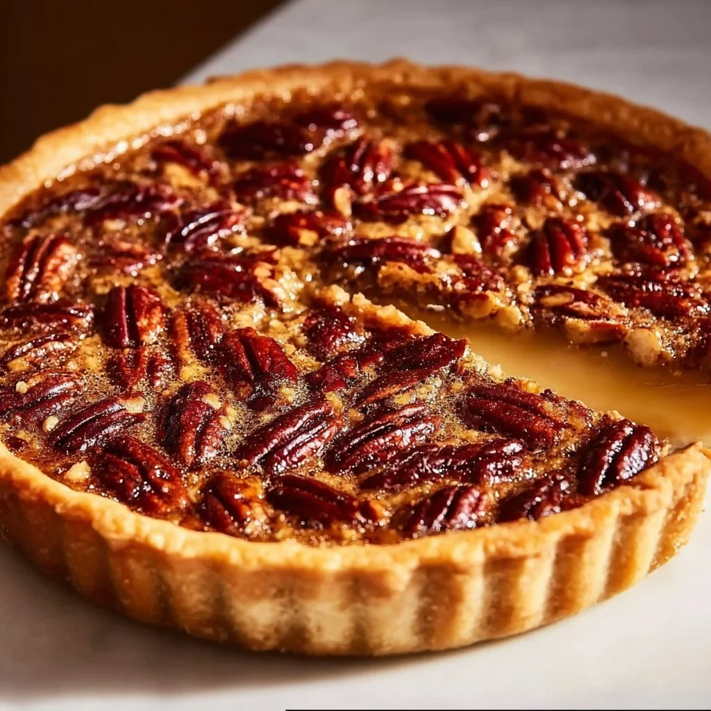Slice of ultimate condensed milk pecan pie topped with pecans.