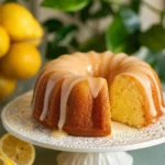 Delicious lemon cake with frosting and lemon slices on a plate.