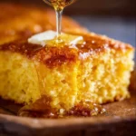 Freshly baked homemade cornbread served in a rustic dish.