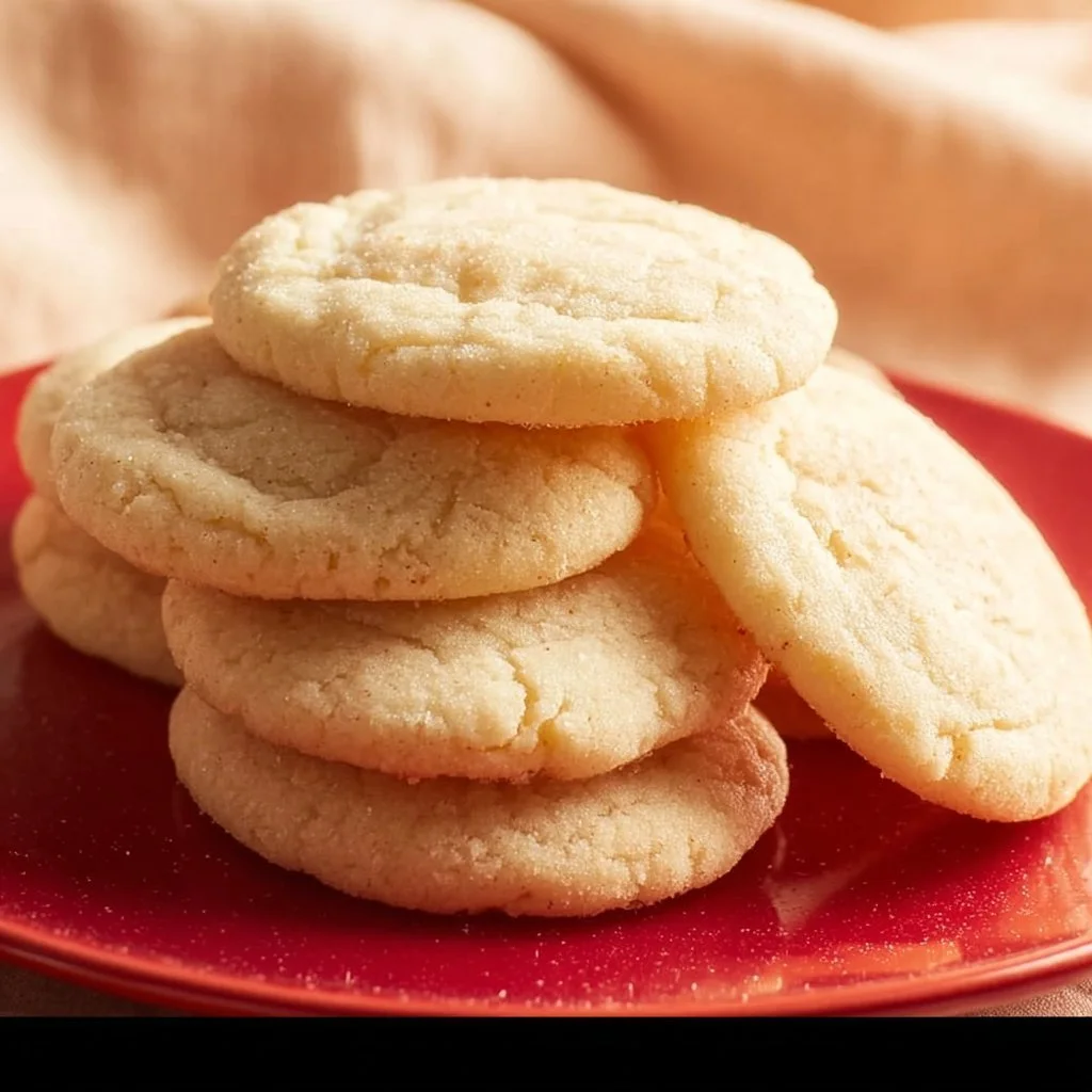 Chewy sugar cookies fresh out of the oven, golden and soft.