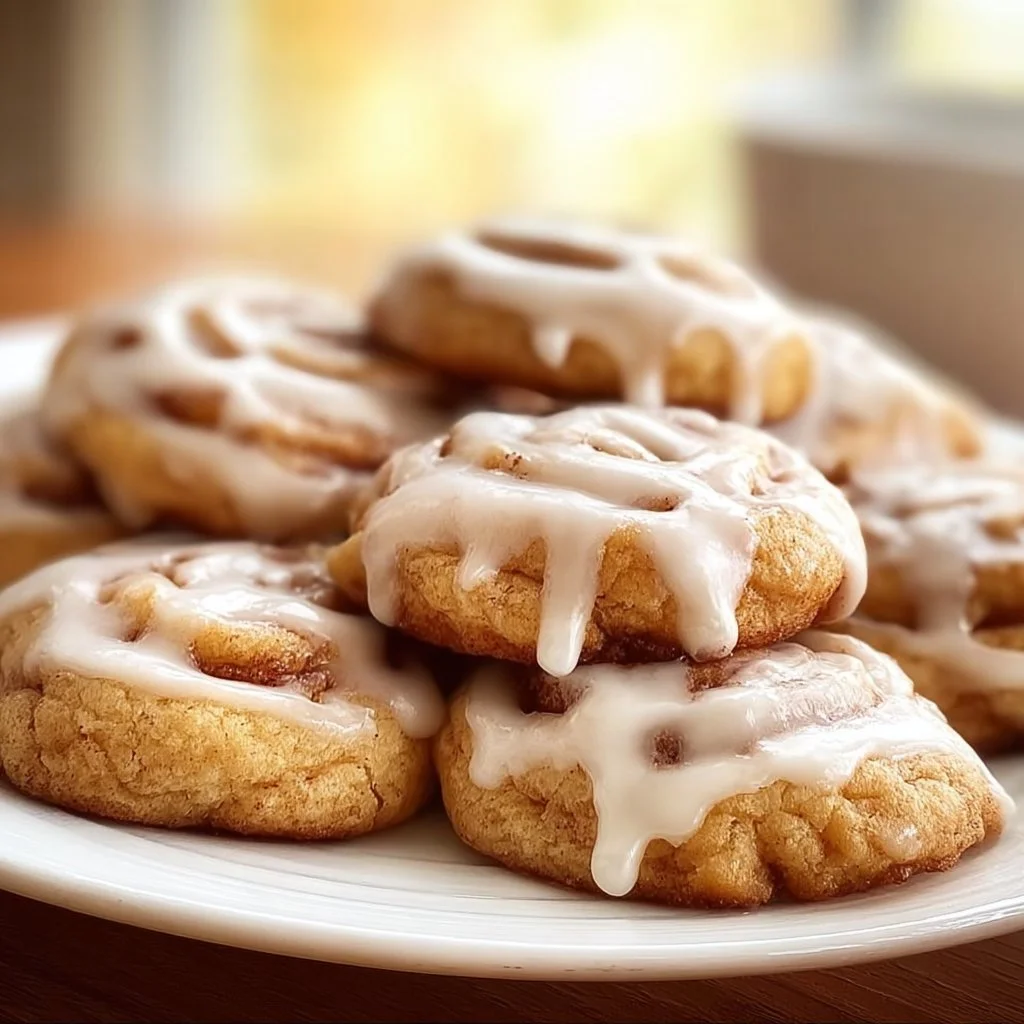 freshly baked cinnamon roll cookies on a cooling rack