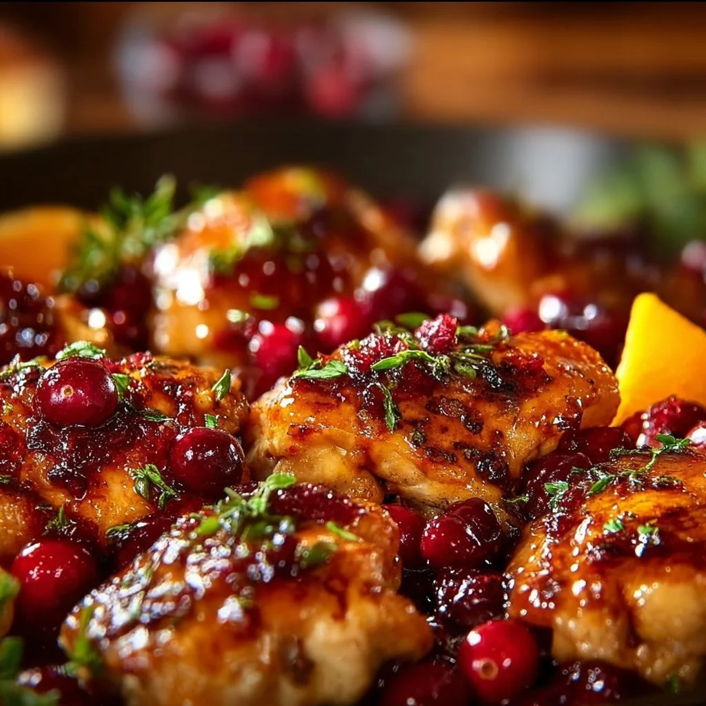 Cranberry Orange Chicken with vibrant citrus glaze and garnishes