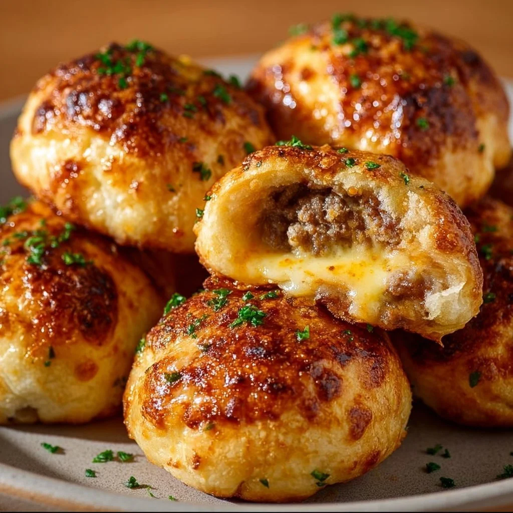Delicious Garlic Parmesan Cheeseburger Bombs ready to enjoy