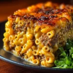 Delicious Mac and Cheese Meatloaf Casserole served on a plate