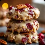 Delicious no-bake Cranberry Pecan Praline Cookies on a decorative plate.
