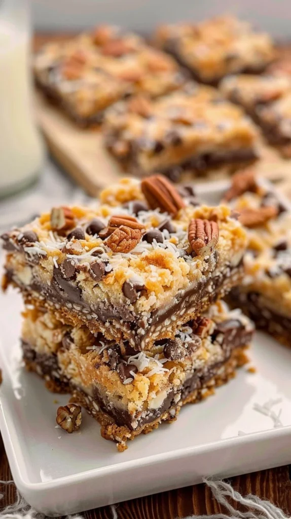 Deliciously layered 7 layer bars with chocolate and coconut