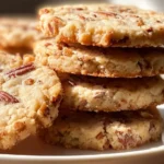 Delicious Butter Pecan Icebox Cookies on a rustic wooden table.