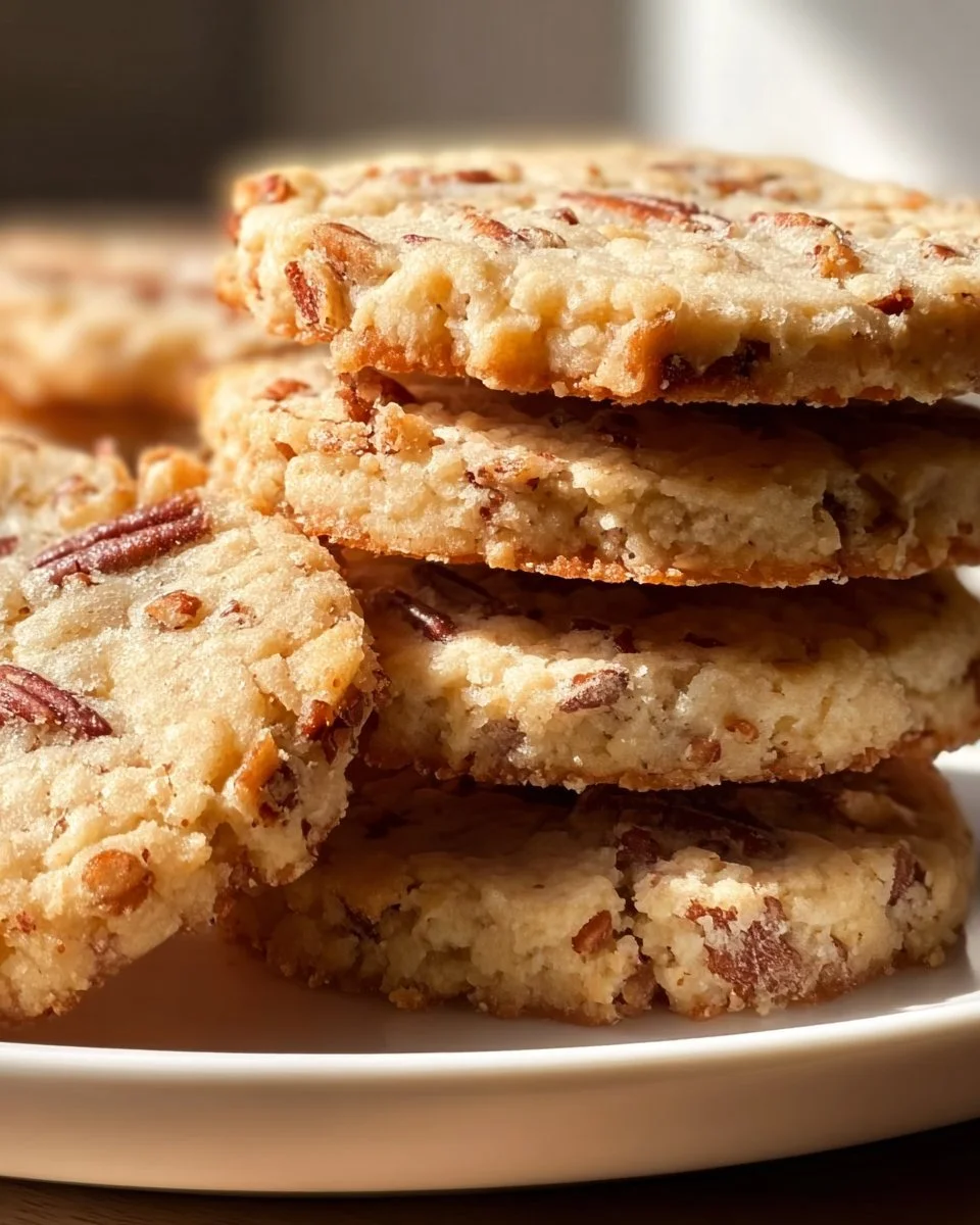 Delicious Butter Pecan Icebox Cookies on a rustic wooden table.