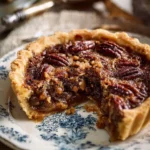 Buttery pecan pie cookie cups topped with crunchy pecans and caramel drizzle