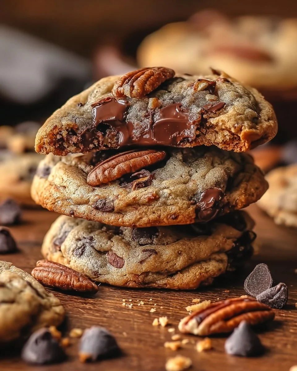 Chocolate chip pecan cookies baked to perfection with rich chocolate and crunchy nuts.