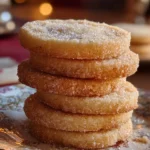 Homemade classic church shortbread cookies on a wooden platter