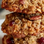 Freshly baked cranberry walnut oatmeal cookies on a cooling rack