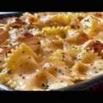 Creamy mozzarella garlic butter chicken with bowtie pasta dish
