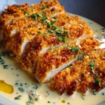 Crispy Parmesan Chicken served with creamy garlic sauce