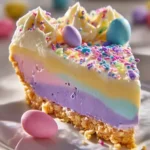 Colorful Easter Jell-O Pie slice on a plate