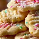 A plate of colorful Easter Shortbread Cookies decorated with icing and sprinkles.