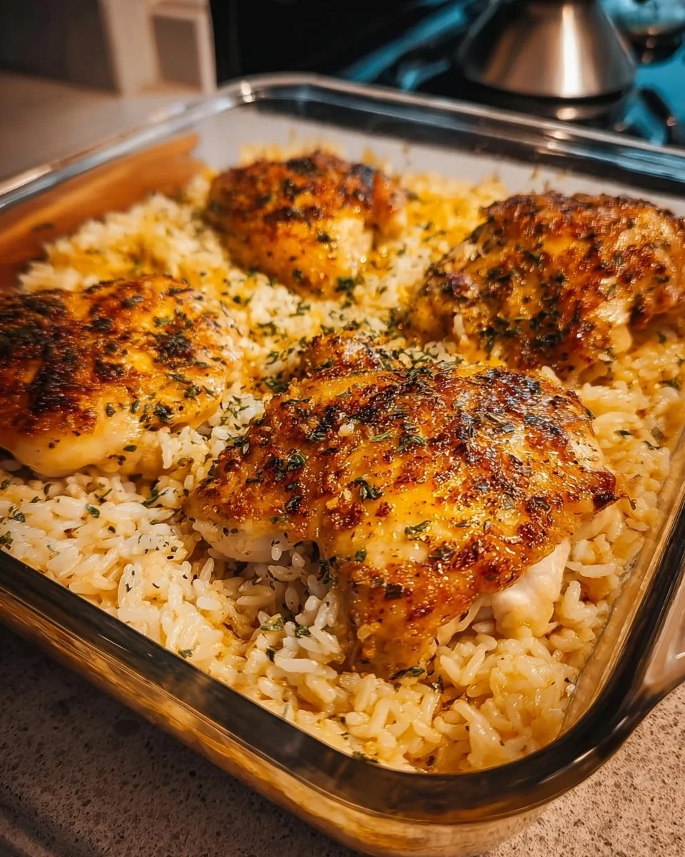 Delicious Forgotten Chicken and Rice dish featuring tender chicken and seasoned rice