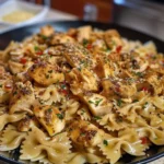 Delicious Garlic Cowboy Butter Bowtie Pasta with Chicken, a flavorful dish.
