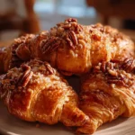 Freshly baked Honey Pecan Croissants with honey glaze and pecan topping