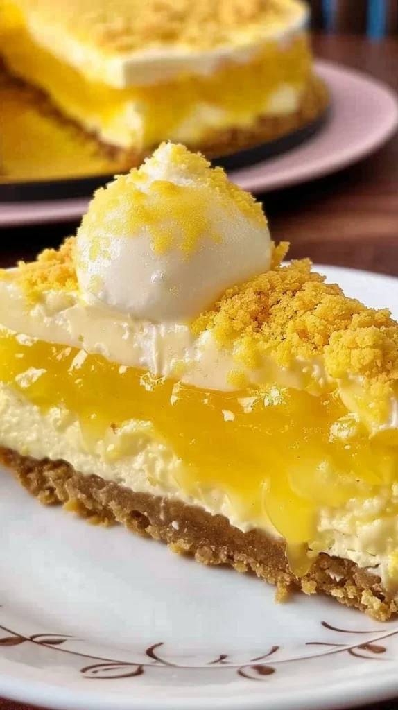 Slice of lemon curd cheesecake topped with fresh lemon zest