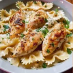 Delicious Mozzarella Garlic Butter Chicken served on a plate with herbs
